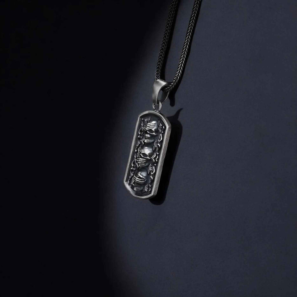 Sterling Silver Three Wise Skulls Necklace: Gothic Pendant Jewelry