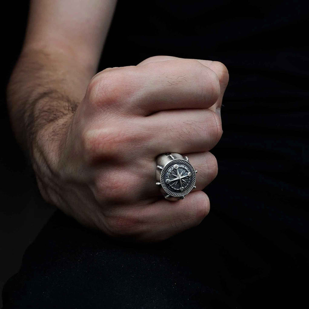 Sterling Silver Compass Ring: Nautical Fidget Jewelry, Unisex Band
