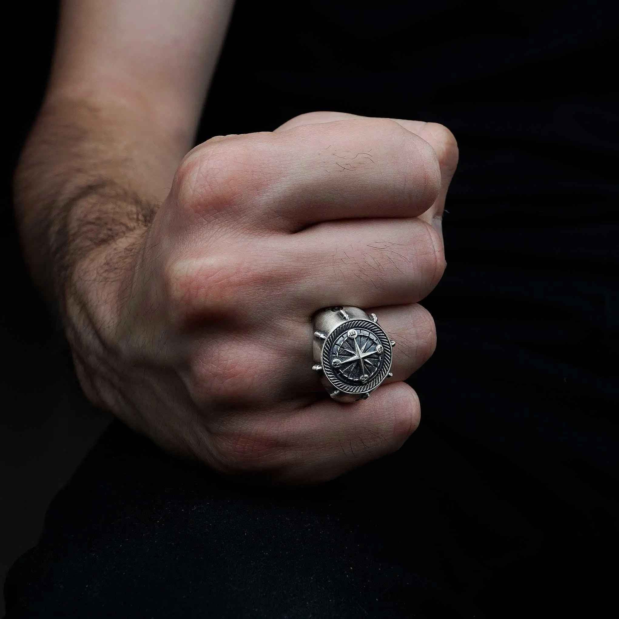 Sterling Silver Compass Ring: Nautical Fidget Jewelry, Unisex Band