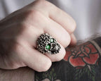 Green Zircon Skull Ring: Gothic Sterling Silver Men's Jewelry