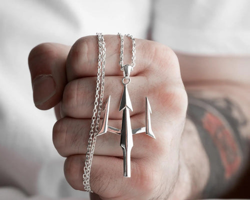 Sterling Silver Trident Necklace: Poseidon's Spear Pendant, Mythology Jewelry   Charmora Jewelry