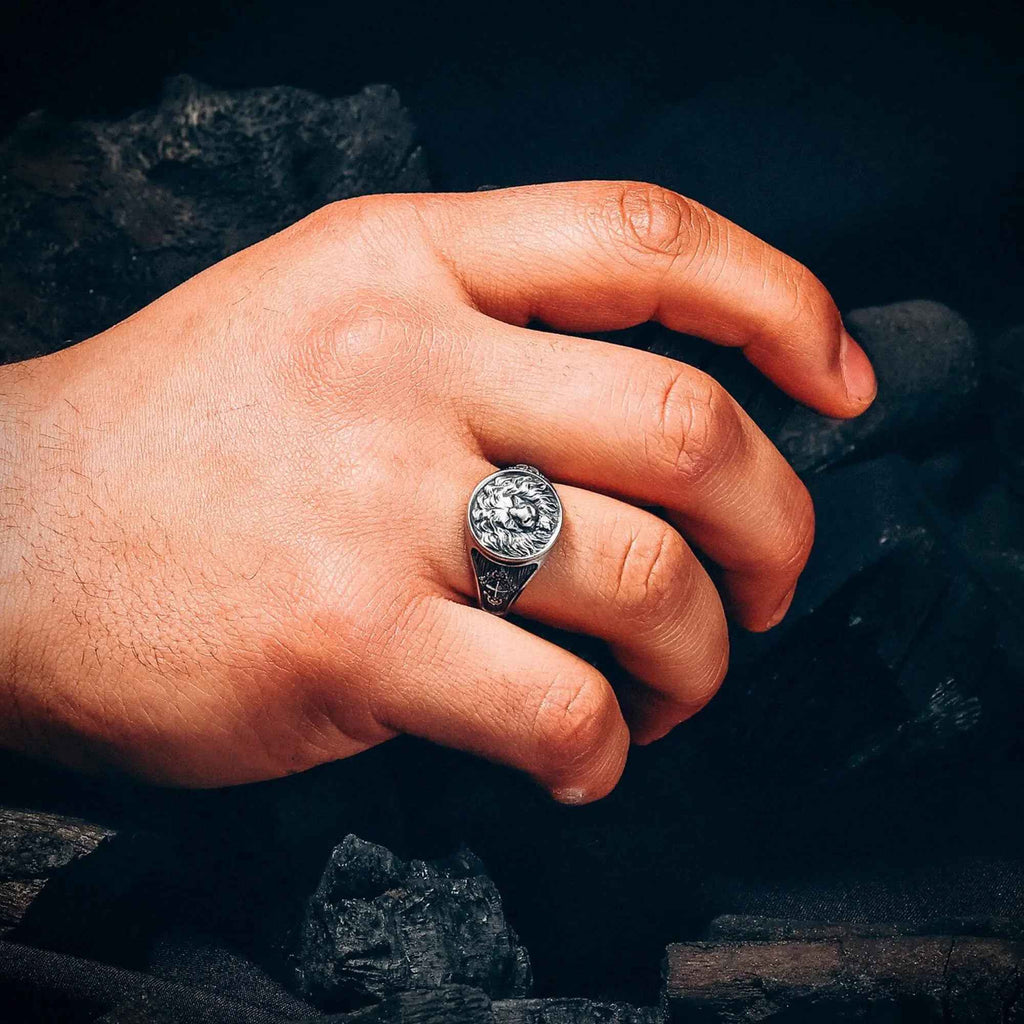 Sterling Silver Lion Head Ring: Handmade Animal Jewelry