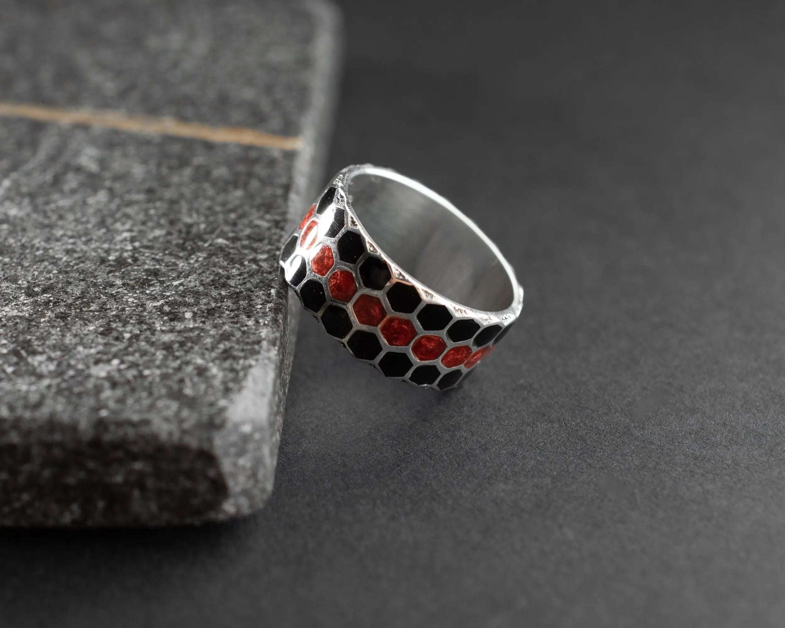 Honeycomb Sterling Silver Ring: Geometric Beehive Jewelry Men   Charmora Jewelry