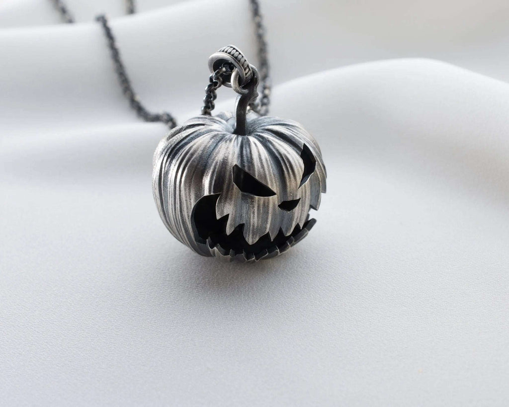 Oxidized Sterling Silver Pumpkin Necklace: Halloween Jewelry Gift   Charmora Jewelry