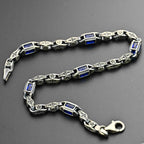 Sterling Silver Men's Bracelet: Blue Zircon Vintage Link Design