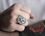 Anubis Skull Sterling Silver Ring - Ancient Egyptian Mens Jewelry