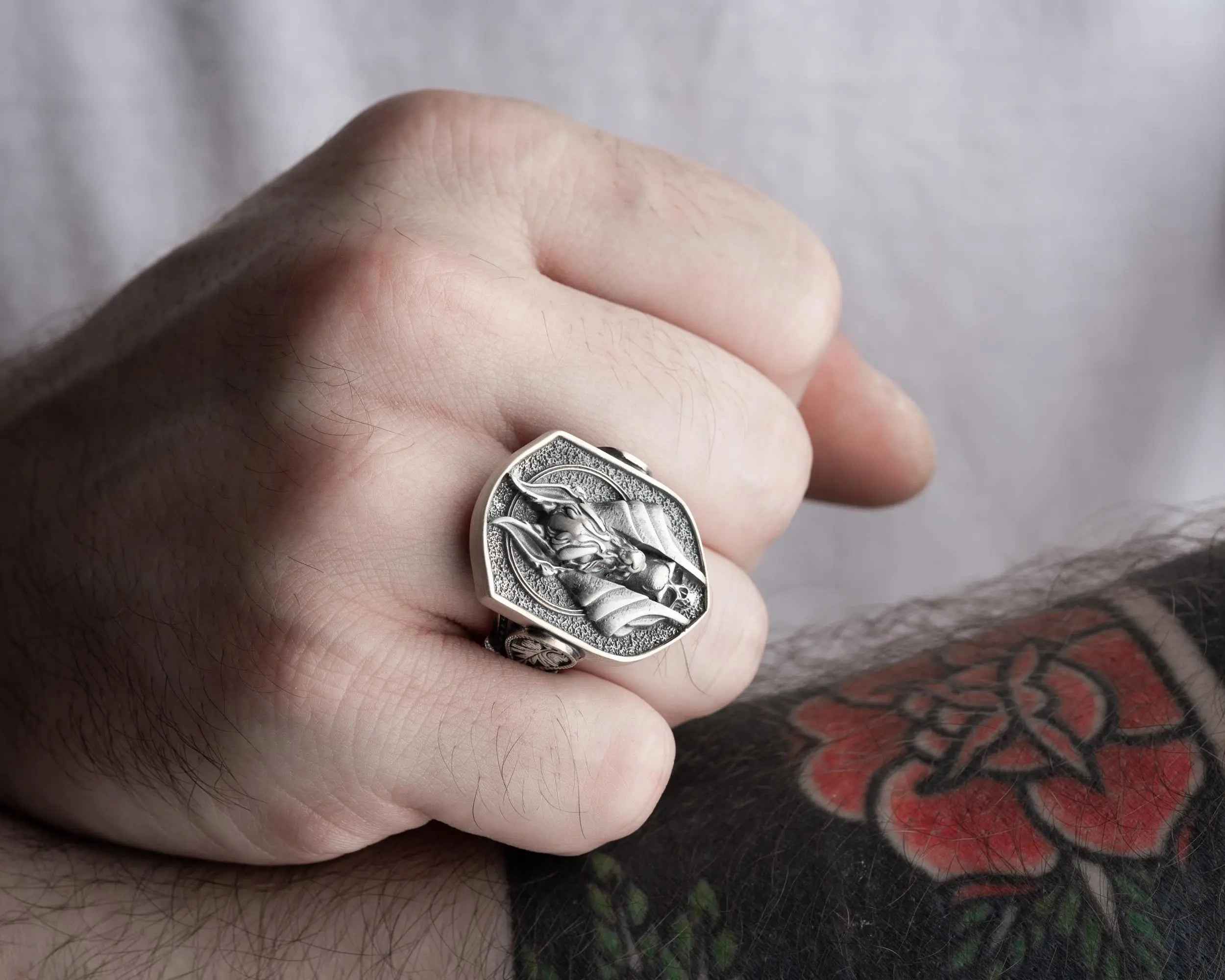 Anubis Skull Sterling Silver Ring - Ancient Egyptian Mens Jewelry