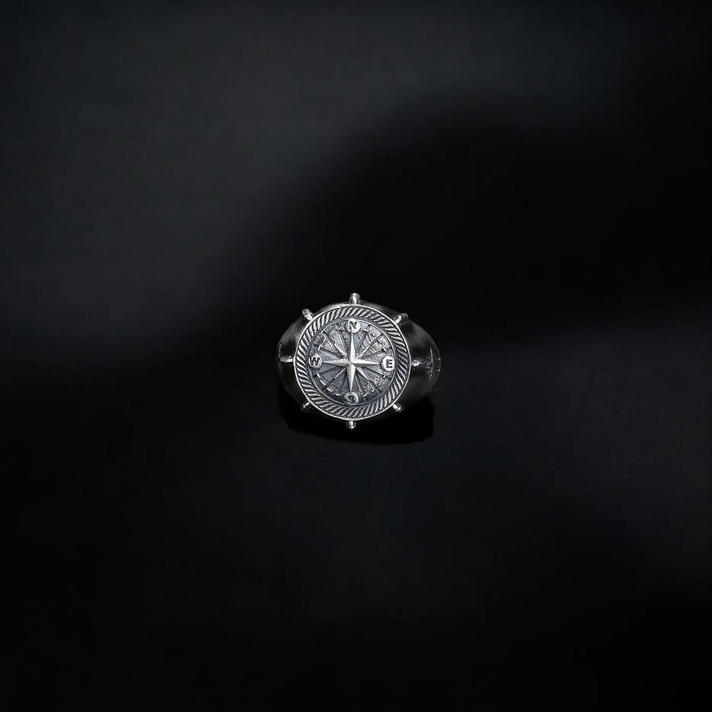 Sterling Silver Compass Ring: Nautical Fidget Jewelry, Unisex Band   Charmora Jewelry