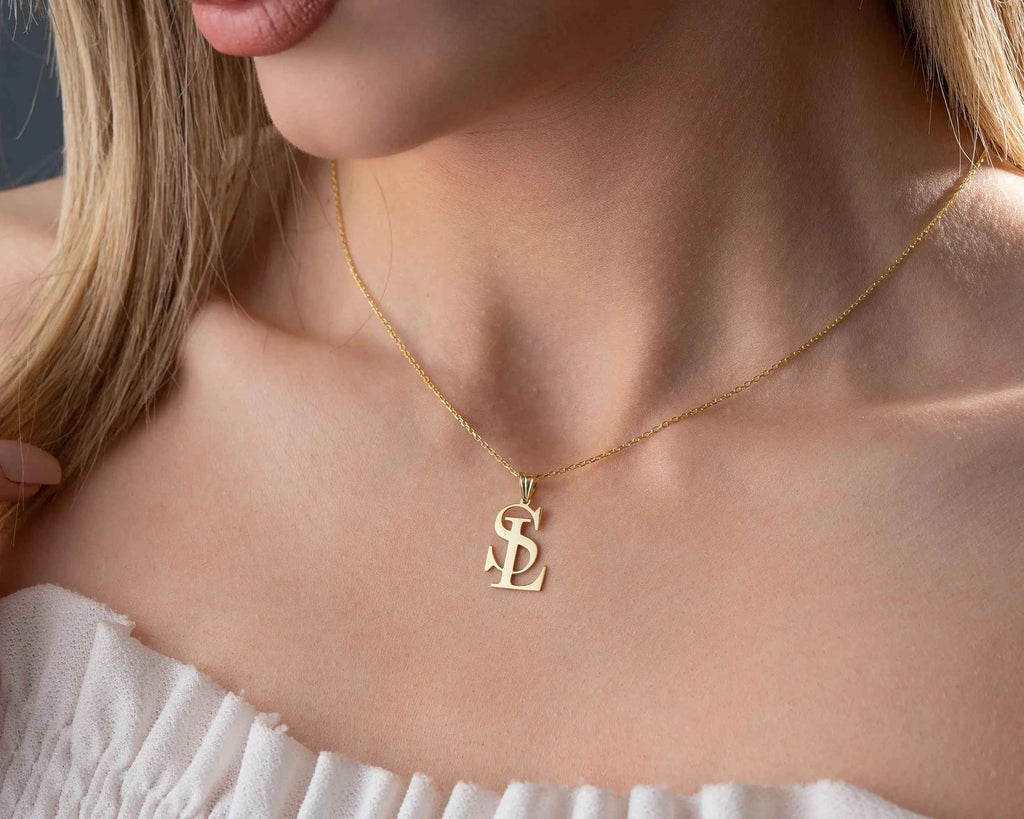 Sterling Silver Two Initial Necklace: Personalized Letter Pendant
