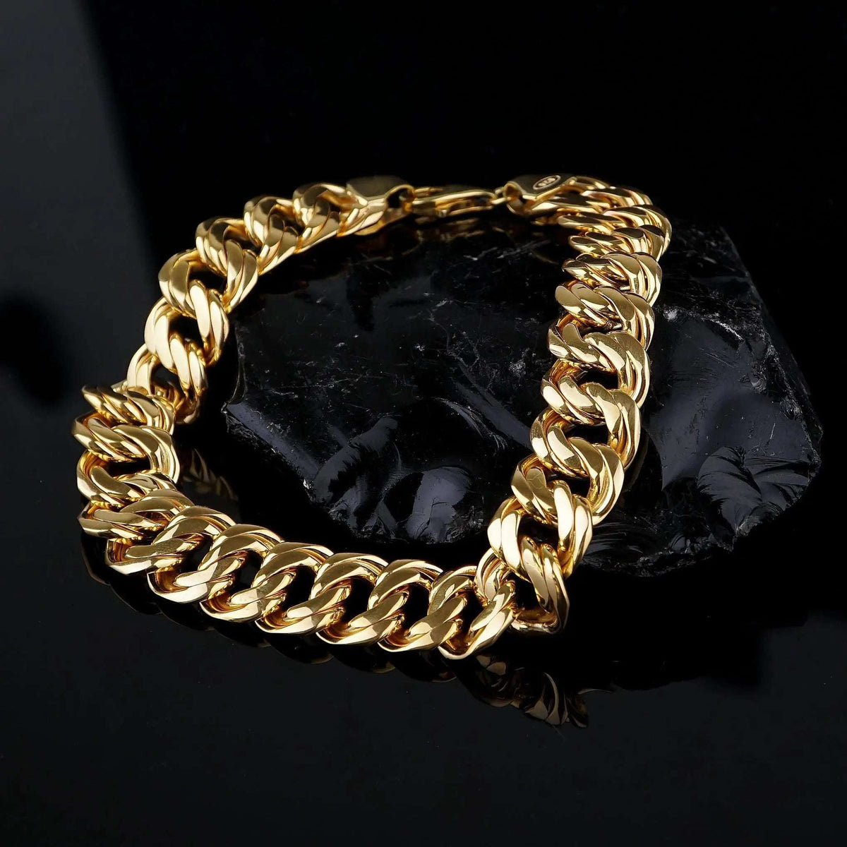Gold Tone Curb Chain Men’s Bracelet 925 Silver, Gift for Him   Charmora Jewelry
