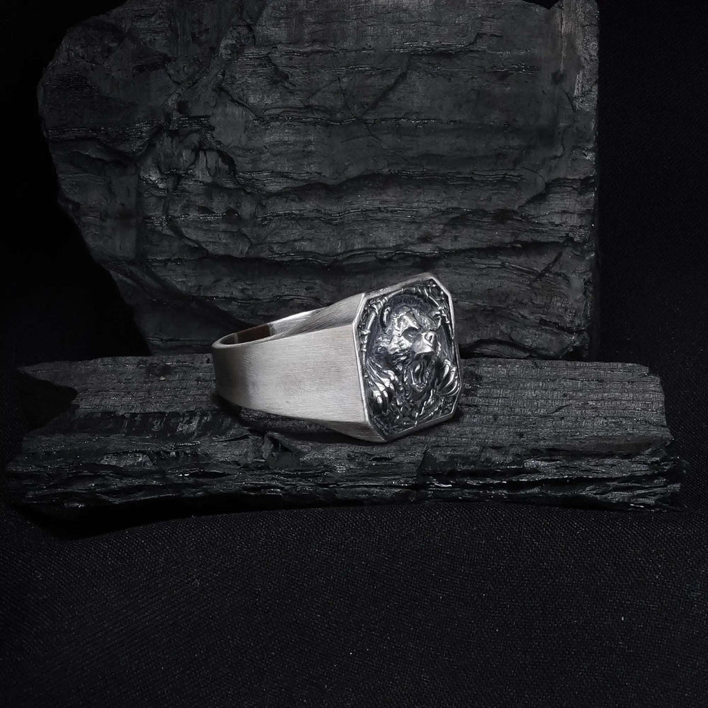 Oxidized Sterling Silver Bear Ring - Animal Lover Jewelry   Charmora Jewelry