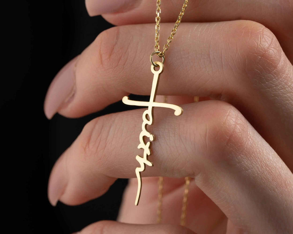 Solid Gold Cross Necklace, Religious Faith Pendant