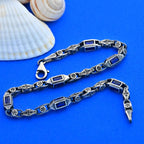Sterling Silver Men's Bracelet: Blue Zircon Vintage Link Design