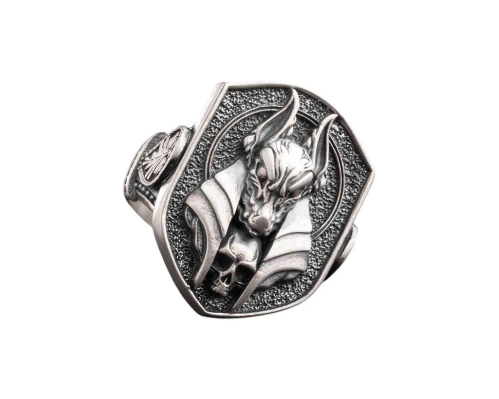 Anubis Skull Sterling Silver Ring - Ancient Egyptian Mens Jewelry
