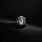 Large Labradorite Sterling Silver Ring - Handmade Mens Gemstone Ring