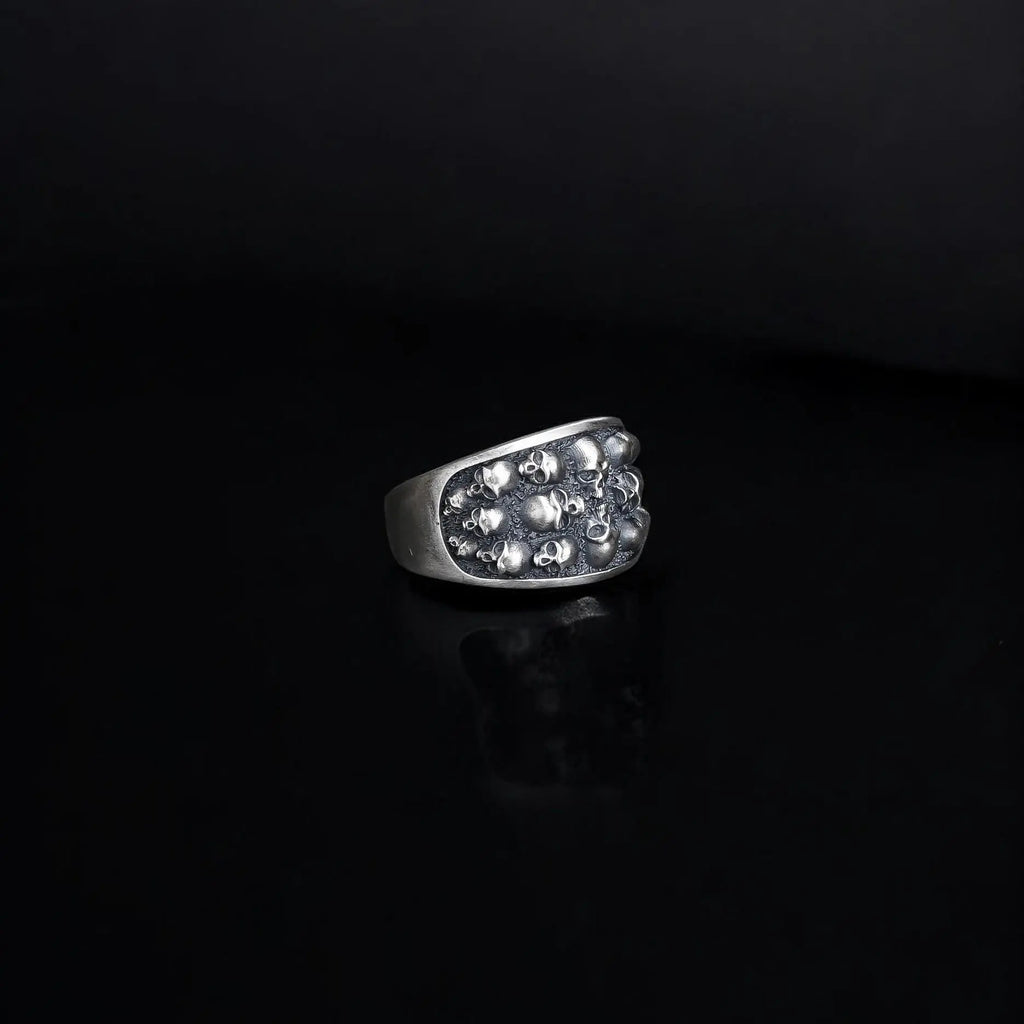 Sterling Silver Skull Ring: Memento Mori Biker Ring, Gothic Jewelry   Charmora Jewelry