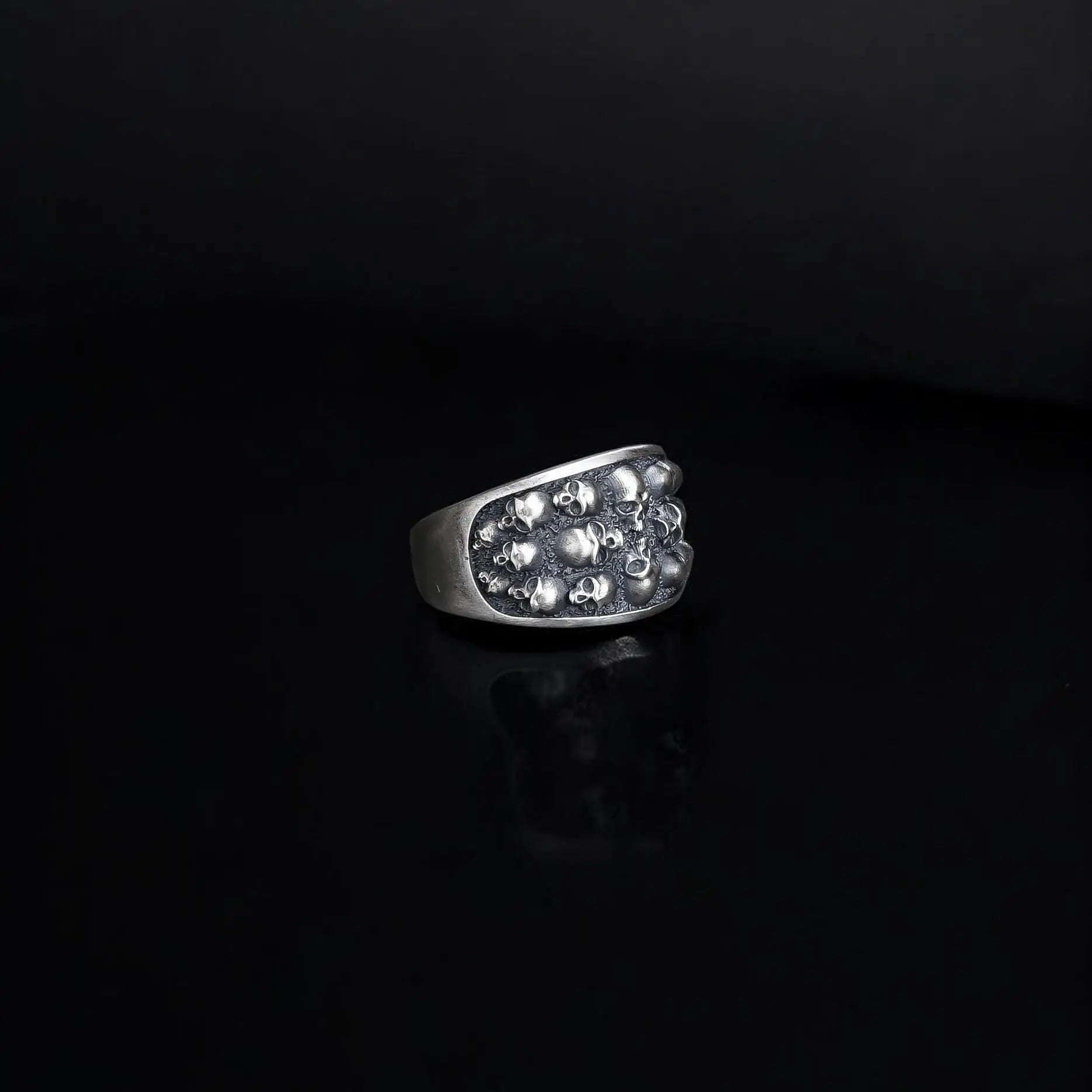 Sterling Silver Skull Ring: Memento Mori Biker Ring, Gothic Jewelry   Charmora Jewelry