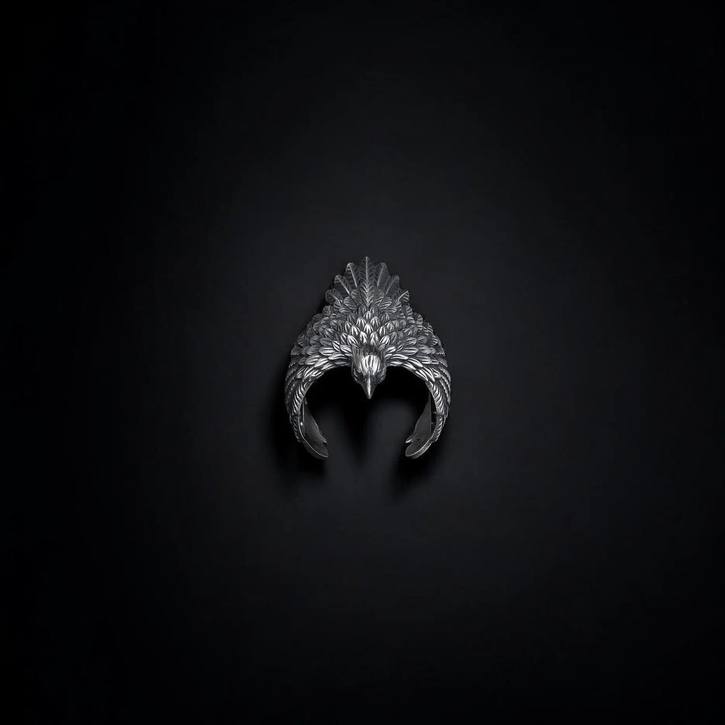 Sterling Silver American Eagle Ring: Oxidized 925 Silver Band   Charmora Jewelry