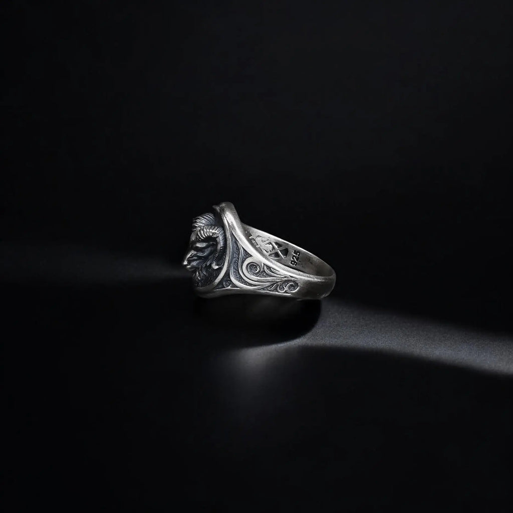 Sterling Silver Ram Ring: Aries Zodiac Jewelry for Men   Charmora Jewelry