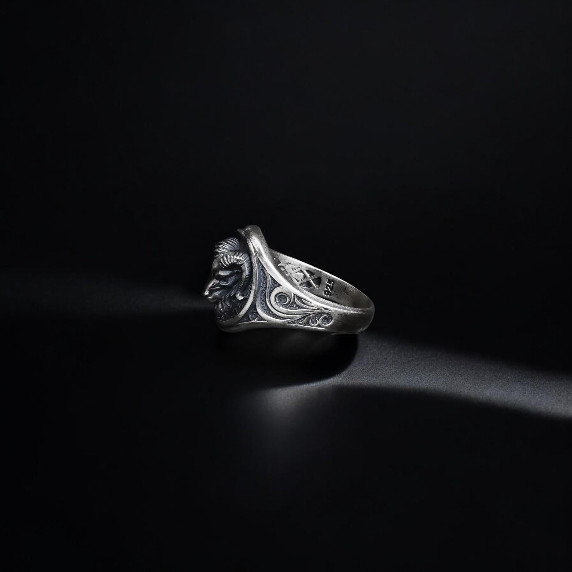 Sterling Silver Ram Ring: Aries Zodiac Jewelry for Men