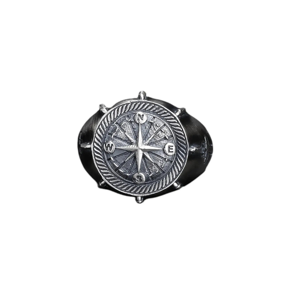 Sterling Silver Compass Ring: Nautical Fidget Jewelry, Unisex Band   Charmora Jewelry