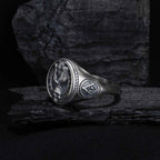 Oxidized Sterling Silver Owl Skull Ring: Gothic Biker Jewelry