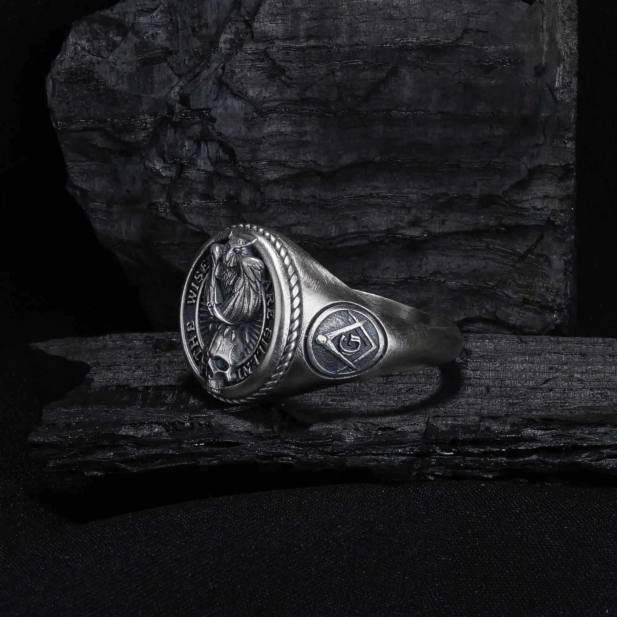 Oxidized Sterling Silver Owl Skull Ring: Gothic Biker Jewelry