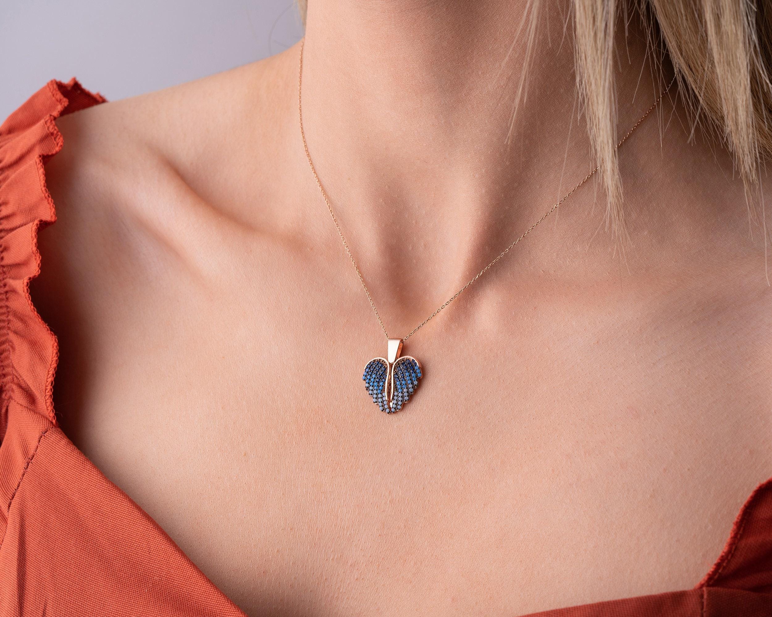Engraved Angel Wing Heart Necklace: Sterling Silver Personalized Pendant