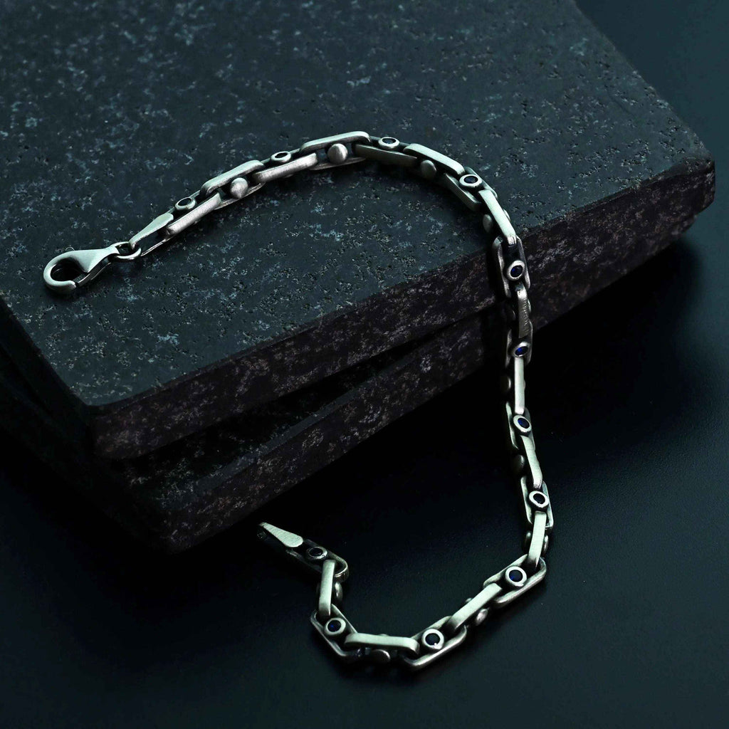 925 Sterling Silver Gemstone Chain Bracelet for Men,Minimal Gothic Men’s Jewelry Gift