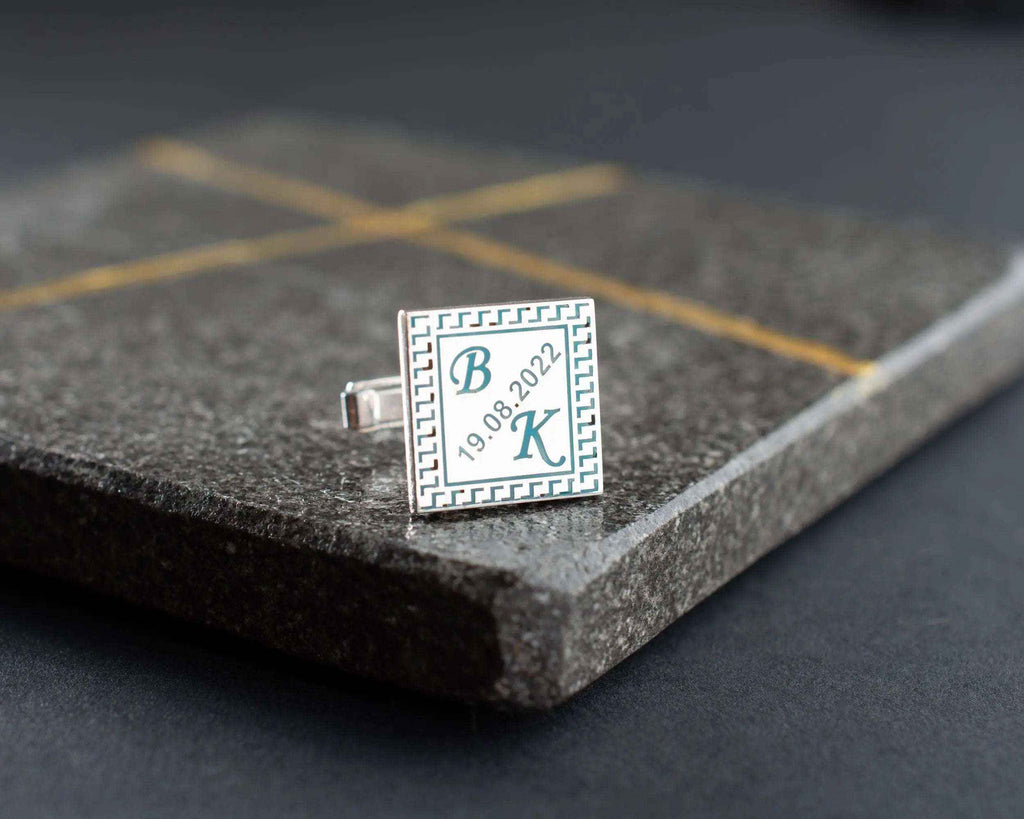 Handmade Sterling Silver Date & Initial Cufflinks: Personalized Groomsmen Gift