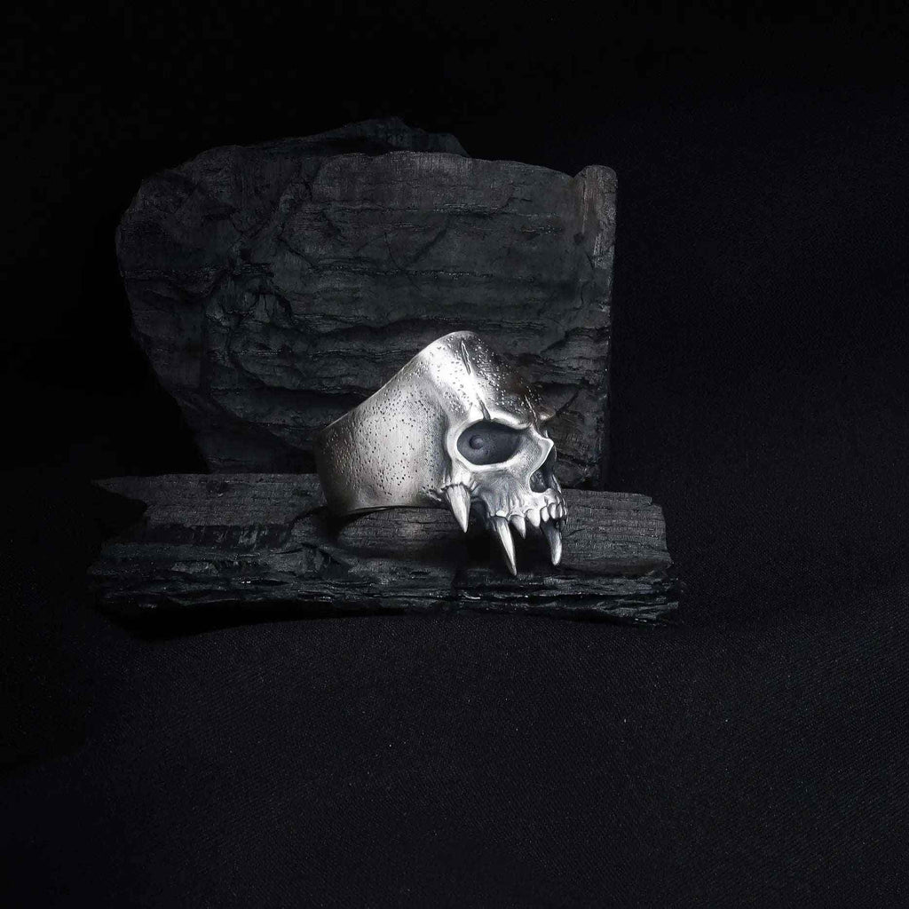 Oxidized Sterling Silver Skull Ring: Gothic Biker Jewelry