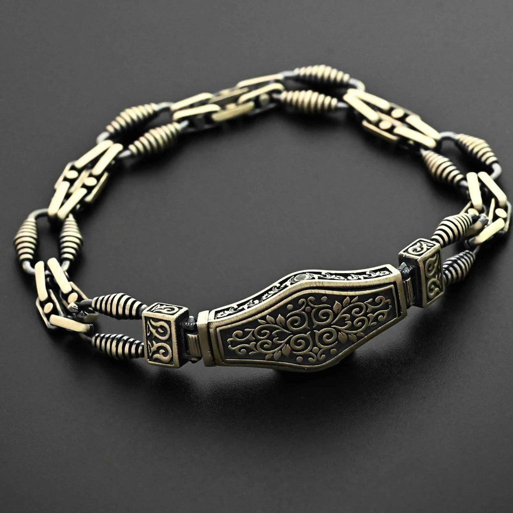 925 Sterling Silver Men’s Bracelet with Ornate Lock | Handmade Gothic Chain Bracelet