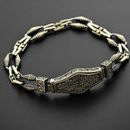 925 Sterling Silver Men’s Bracelet with Ornate Lock | Handmade Gothic Chain Bracelet