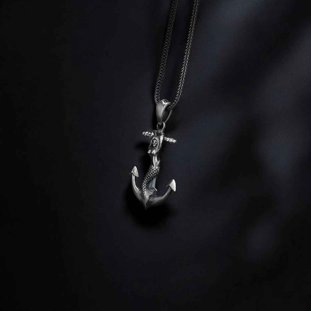 Sterling Silver Anchor Mermaid Pendant Necklace: Sea Life Jewelry
