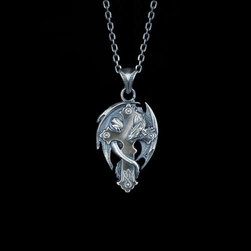 925 Silver Dragon Cross Necklace | Handmade Gothic Faith Men Jewelry
