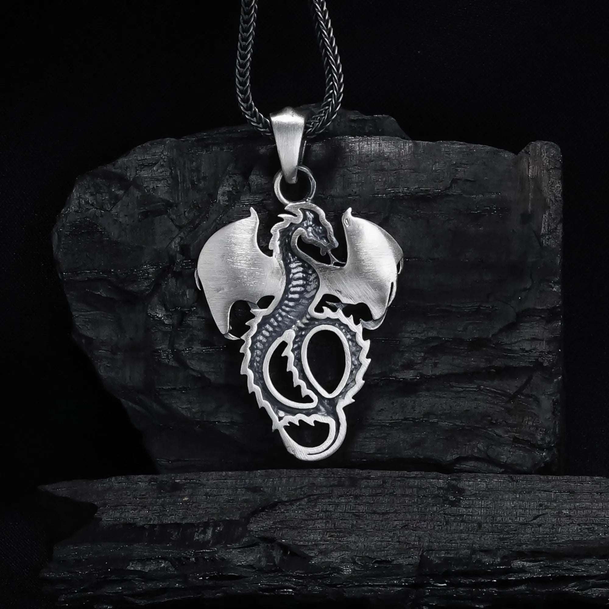 Sterling Silver Winged Dragon Necklace - Mens Pendant Jewelry   Charmora Jewelry