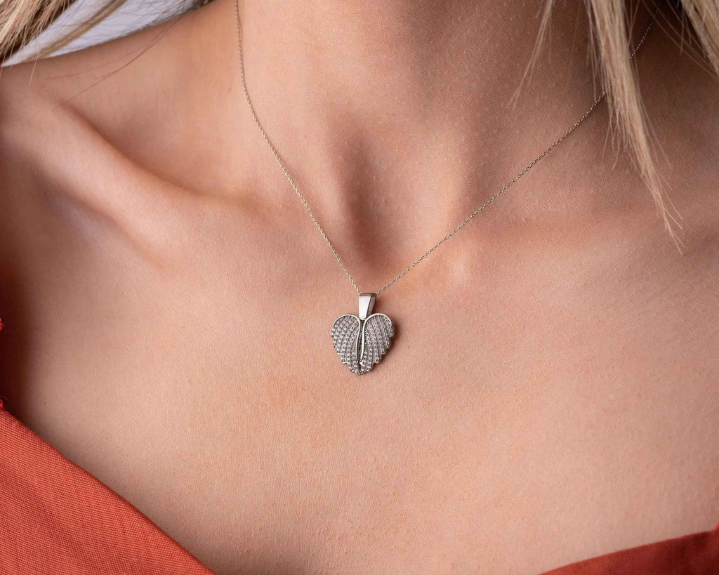 Engraved Angel Wing Heart Necklace: Sterling Silver Personalized Pendant