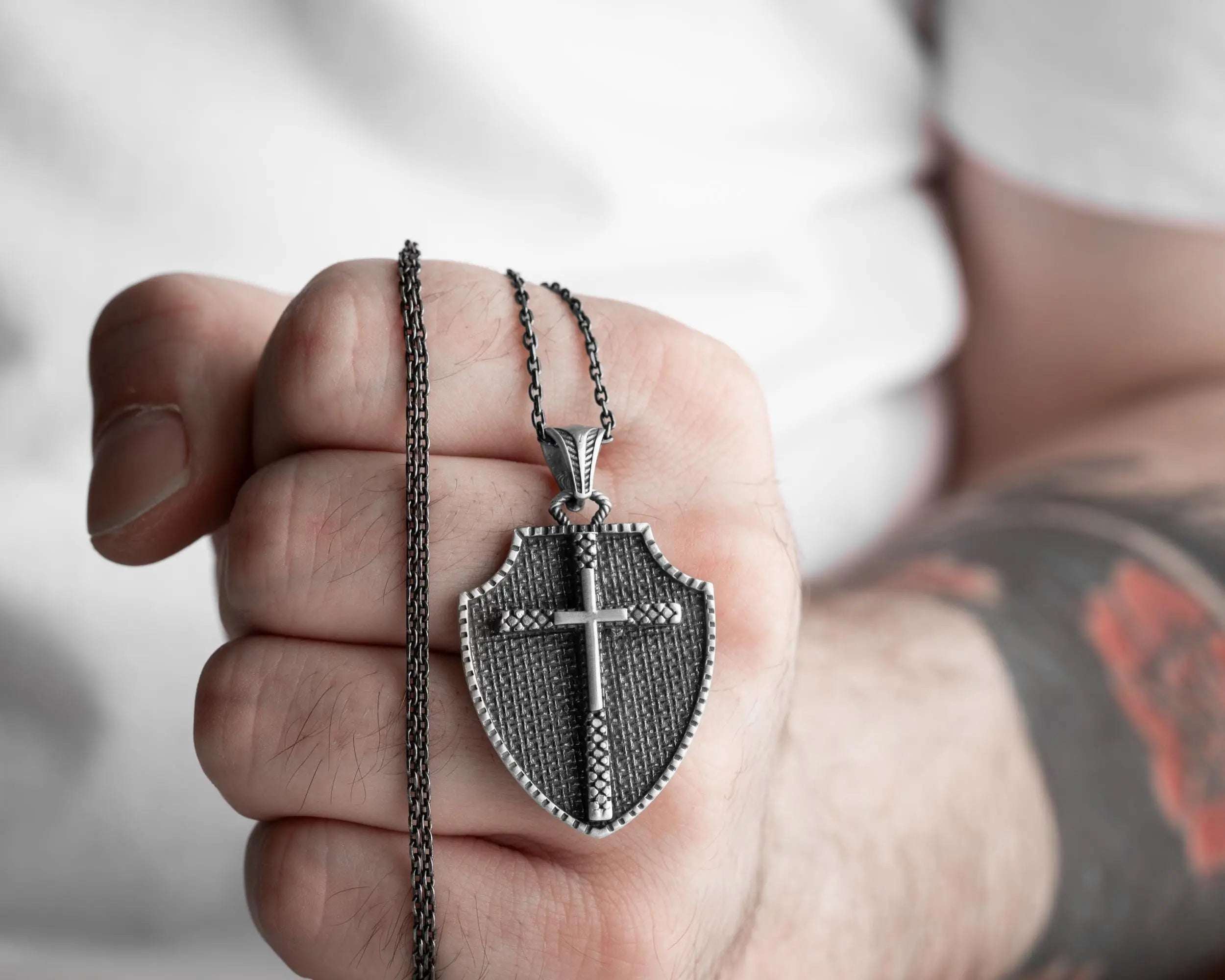 Sterling Silver Cross Necklace: Oxidized Christian Pendant   Charmora Jewelry