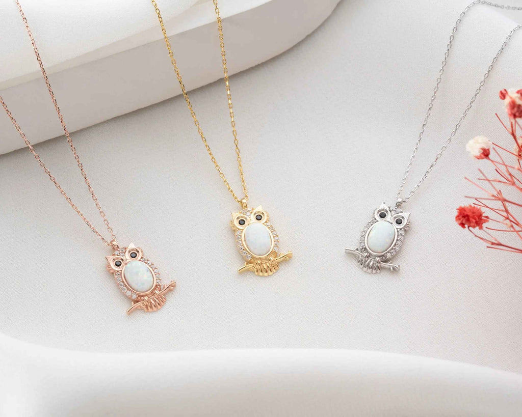 Australian Opal Owl Necklace: Handmade Sterling Silver Animal Pendant