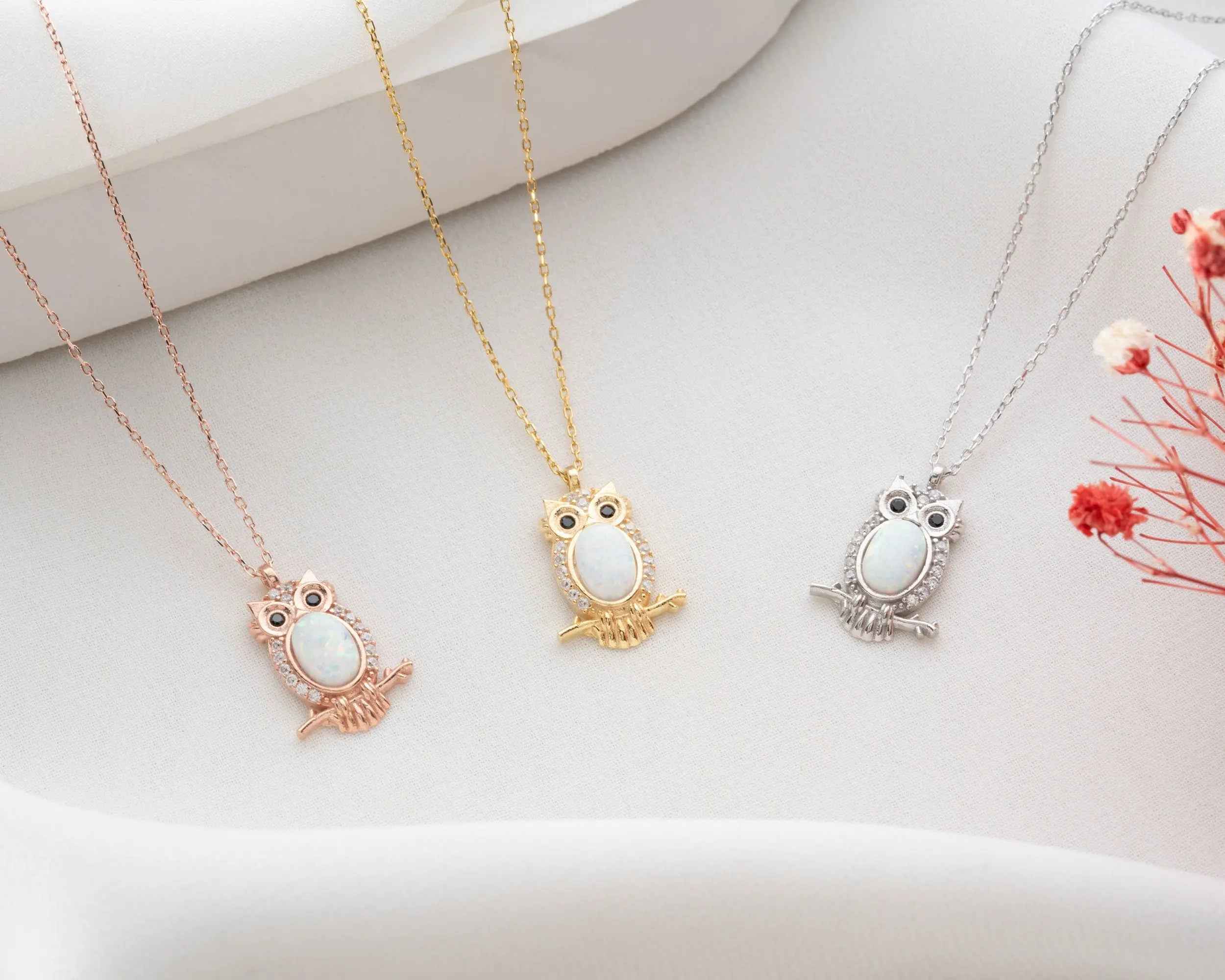 Australian Opal Owl Necklace: Handmade Sterling Silver Animal Pendant