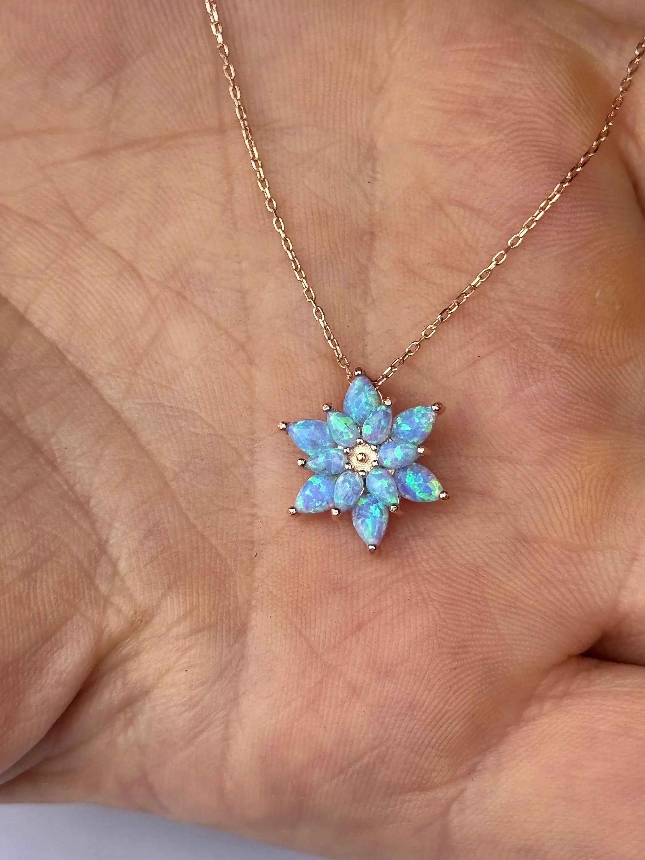 Opal Lotus Flower Necklace: Rose Gold Sterling Silver