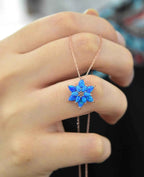 Opal Lotus Flower Necklace: Rose Gold Sterling Silver, Blue Opal
