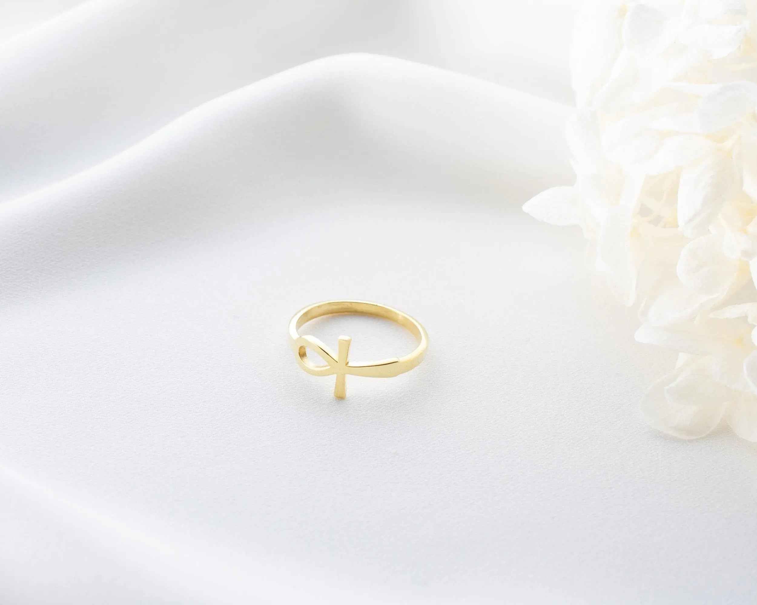 Solid Gold Ankh Ring: Egyptian Cross Jewelry, Handcrafted Gift