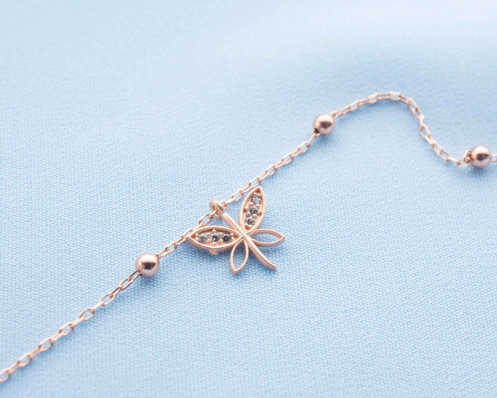 Sterling Silver Butterfly Anklet: Dainty Beach Jewelry