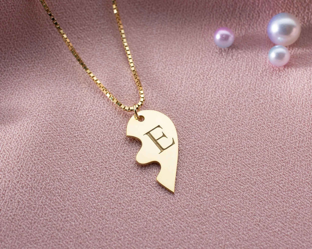 Engraved Broken Heart Necklace: Sterling Silver Couple Necklace