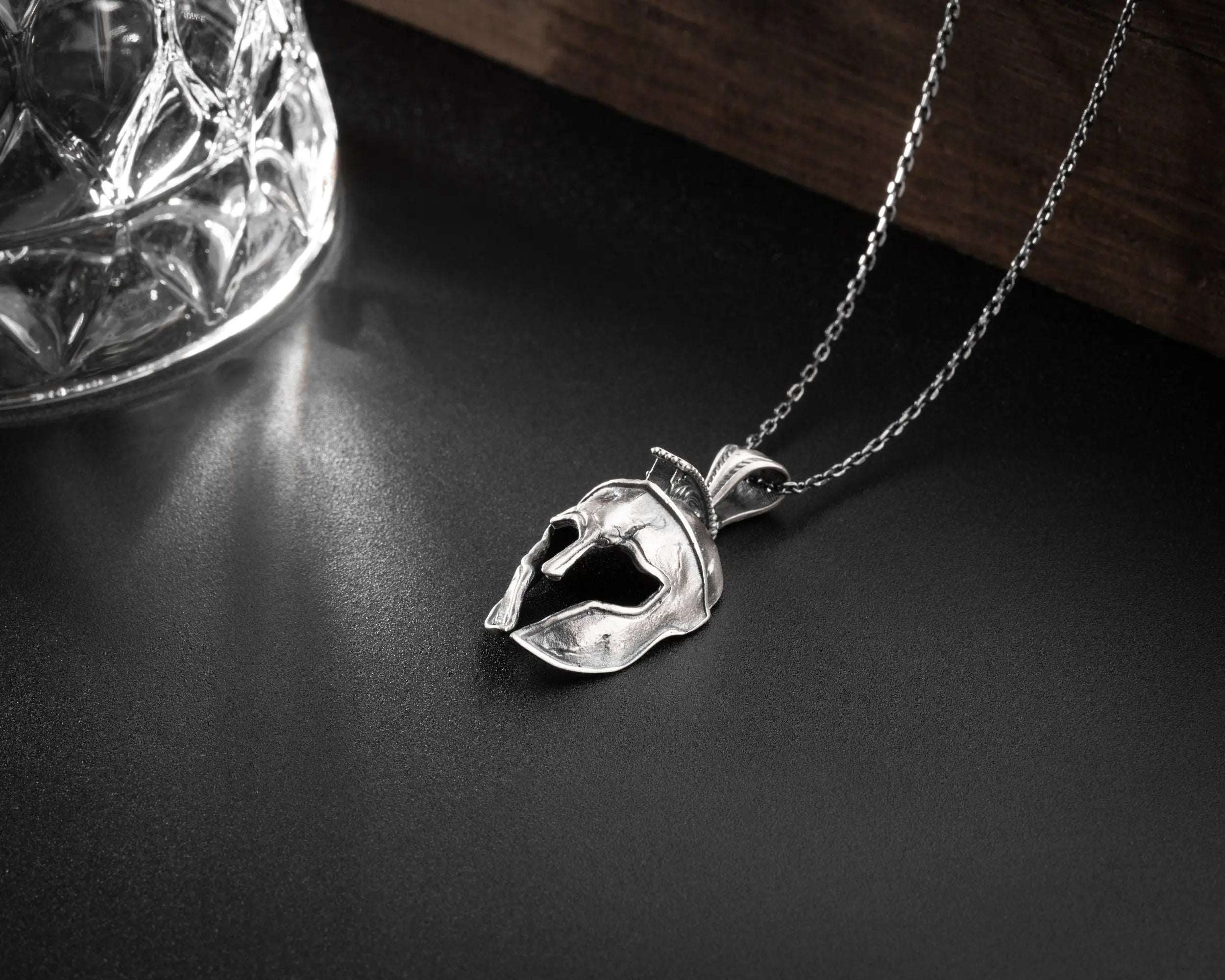 Sterling Silver Spartan Helmet Necklace: Handmade Warrior Pendant   Charmora Jewelry