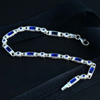 Sterling Silver Men’s Bracelet with Sapphire Baguette Stones – Gift for Him