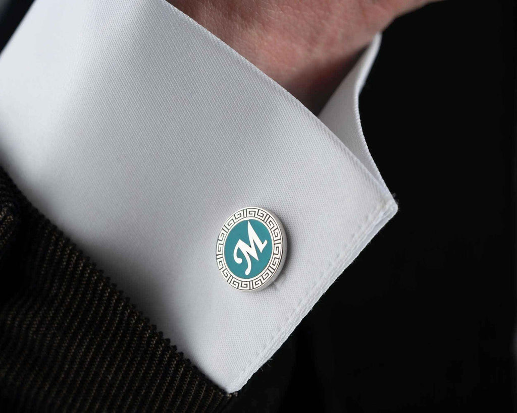 Sterling Silver Enamel Initial Cufflinks, Personalized Gift