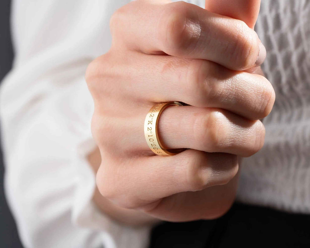 Silver Coordinates Engraved GPS Ring, Personalized Anniversary Gift