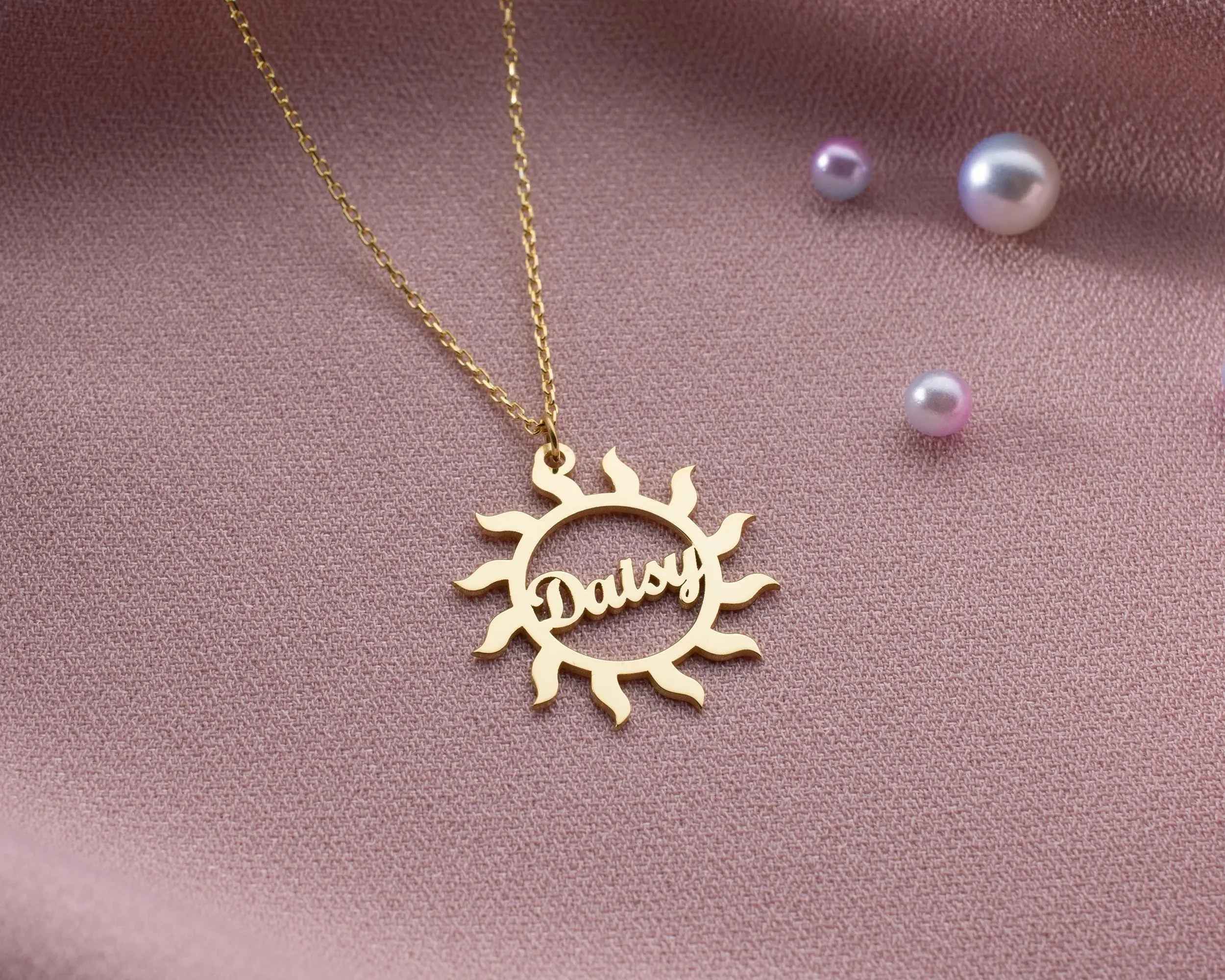 Personalized Sun Necklace: Custom Sterling Silver Name Pendant